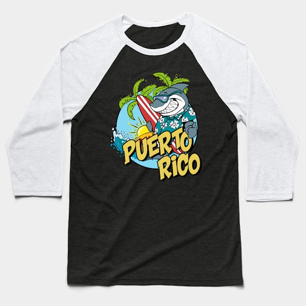 Puerto Rico surfing shark Baseball T-Shirt by SerenityByAlex